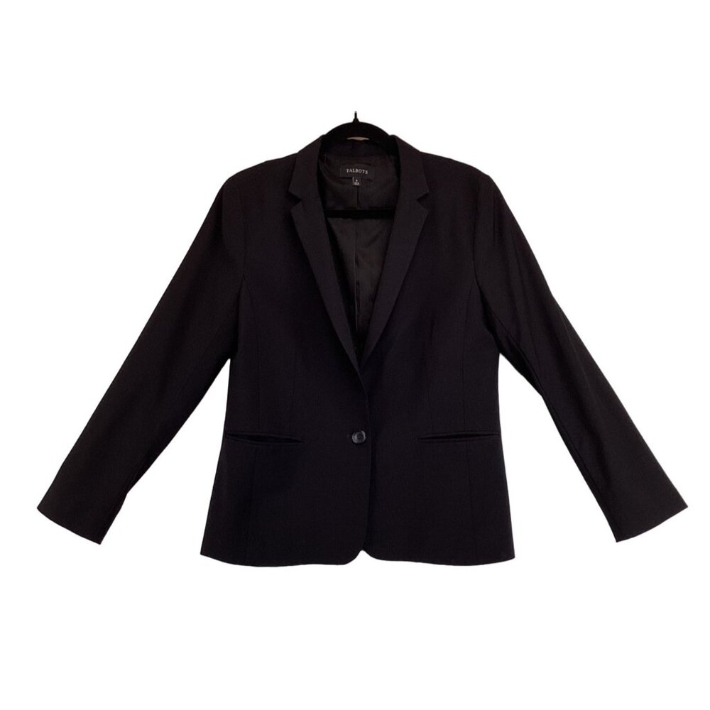 Talbots Womens Jacket‎ Size 8 Black Wool Blend Blazer Tailored Silhouette